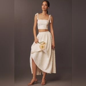 Anthropologie Ivory Maxi A-Line Skirt with High-Low Hem